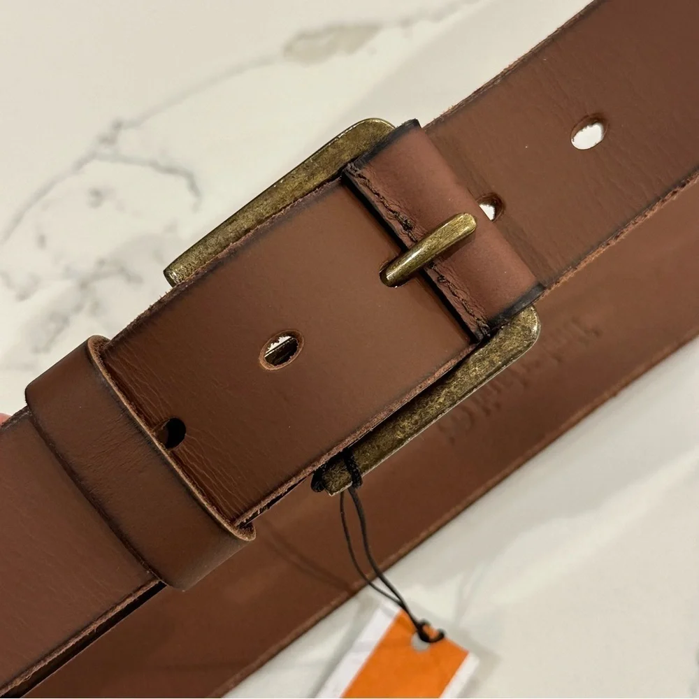Timberland NWT Brown Genuine Leather Belt Wrapped Buckle Workwear Casual Size 38